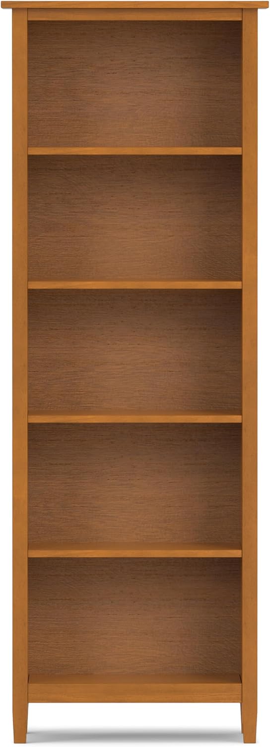 SIMPLIHOME Warm Shaker Bookcase - 72 inch Tall 5-Shelf Solid Wood Bookshelf in Light Golden Brown, Transitional Storage for Living Room, Study Room or Office with Adjustable Shelves and Tapered Legs