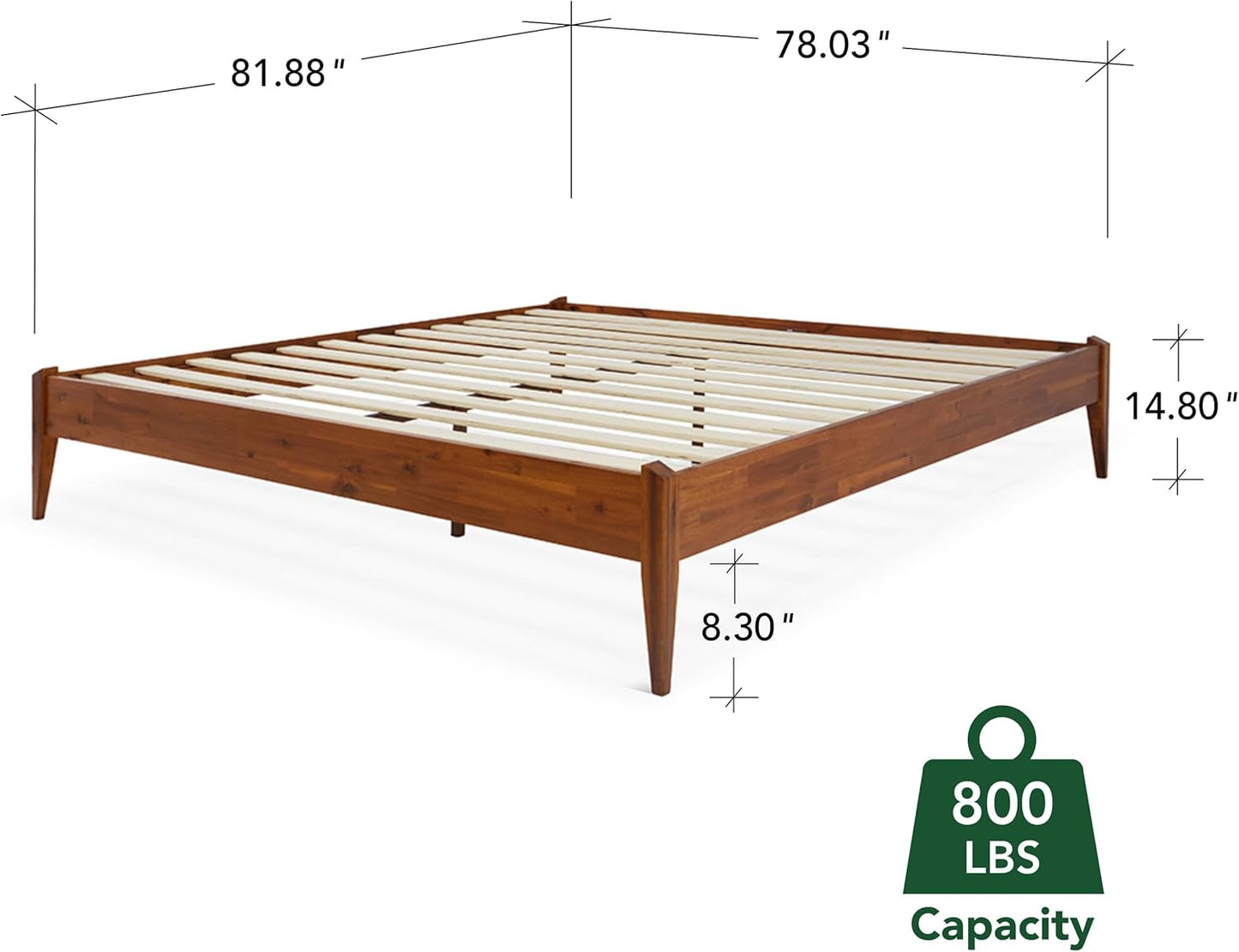 Bme Dinkee King Bed Frame Wood 15 Inch - Solid Wood Platform Bed Frame - Japanese Joinery Bed - Modern & Minimalist Style - Wood Slat Support - Easy Assembly - No Box Spring Needed - Caramel