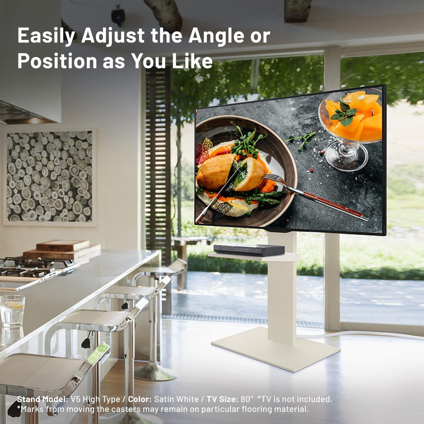 WALL V5 High Type | Minimalist Rolling TV Stand for 32–80 Inch | Satin Black | Portable, Space Saving, Height Adjustable, No Drill | for Living Room and Bedroom | Japan-Engineered Design