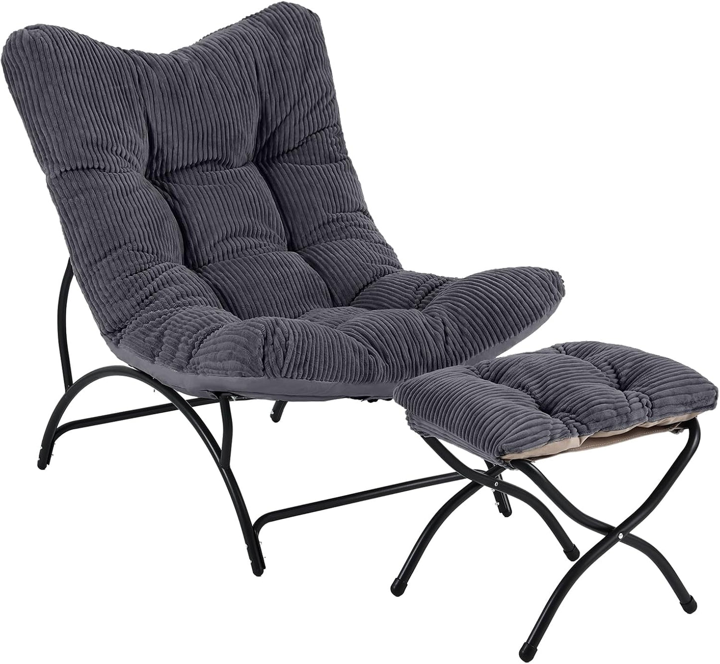 Welnow Accent Chair with Ottoman, Lounge Comfy Soft Leisure Metal Frame Reading Chair with Footrest, Upholstered Thick Cushion Seated Recliner Sofa for Living Room, Bedroom, Dorm, Dark