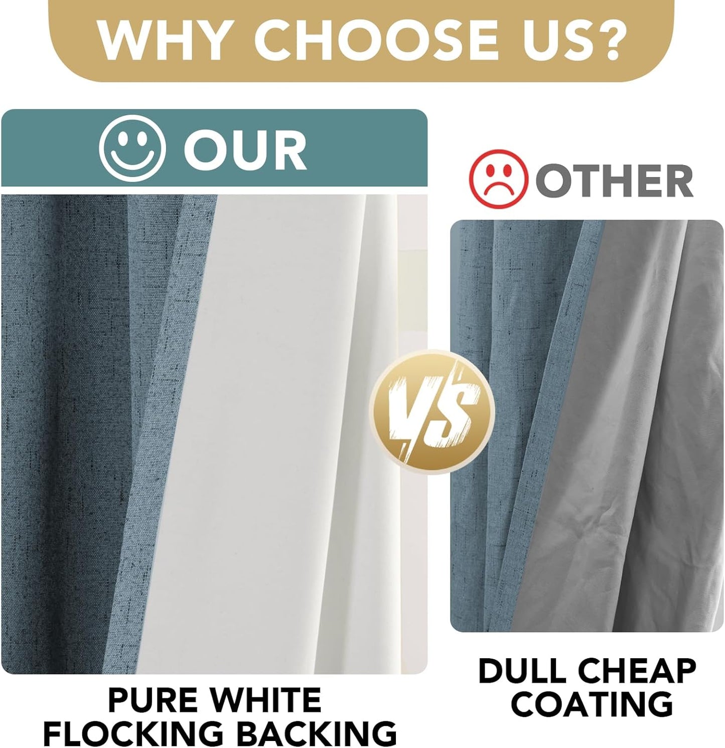 H.VERSAILTEX Linen Blackout Curtains 108 Inches Long 100% Blackout Thermal Insulated Textured Linen Look Curtain Draperies Anti-Rust Grommet, Energy Saving with White Liner, 2 Panels, Stone Blue