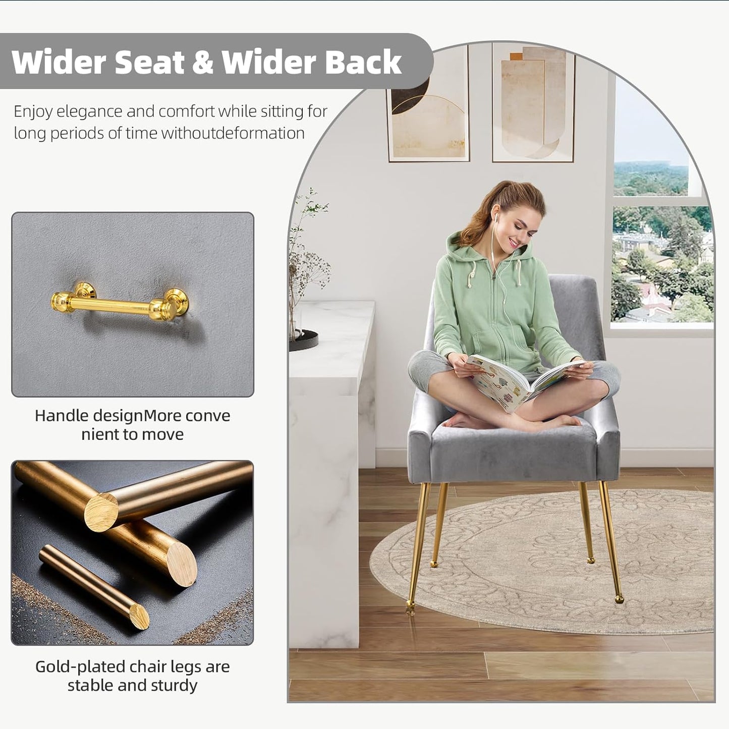 Velvet Dining Chairs Set of 2, Furniture Collection Modern Contemporary Upholstered with Polished Gold Metal Legs(Light Grey)