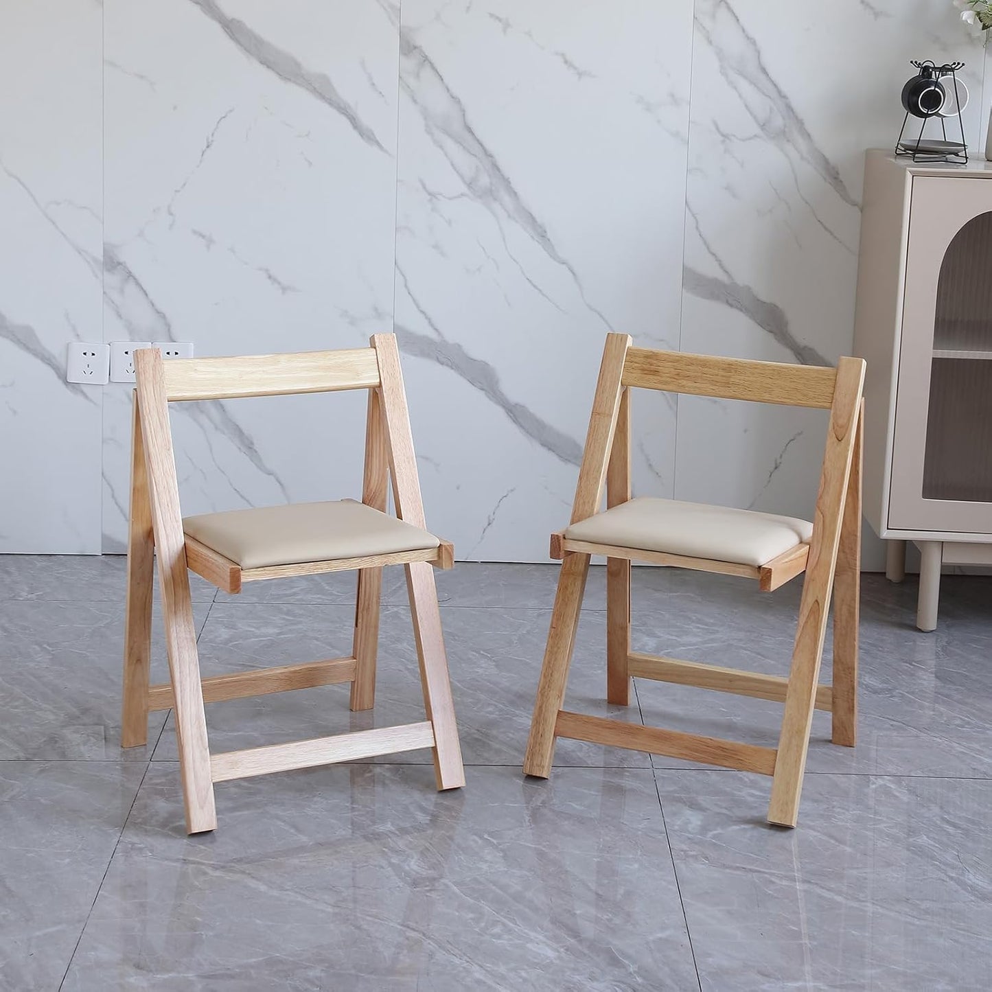 Folding Dining Chairs with Padded Seat Lightweight sillas para Fiestas,2 Pack Folding Chair for Dinner,Party Wedding,Picnic Event, 196LB Weight Capacity(Wood)