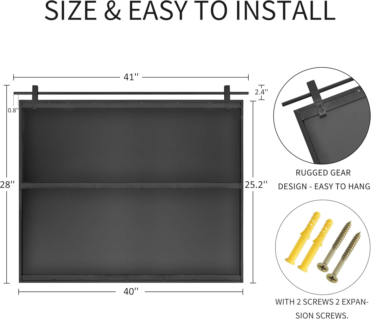 40x28 Inch Rectangle Bathroom Vanity Mirror for Wall Mounted Over Sink Farmhouse Rustic Matte Black Frame Barn Door Mirrors Foyer Entryway Decor