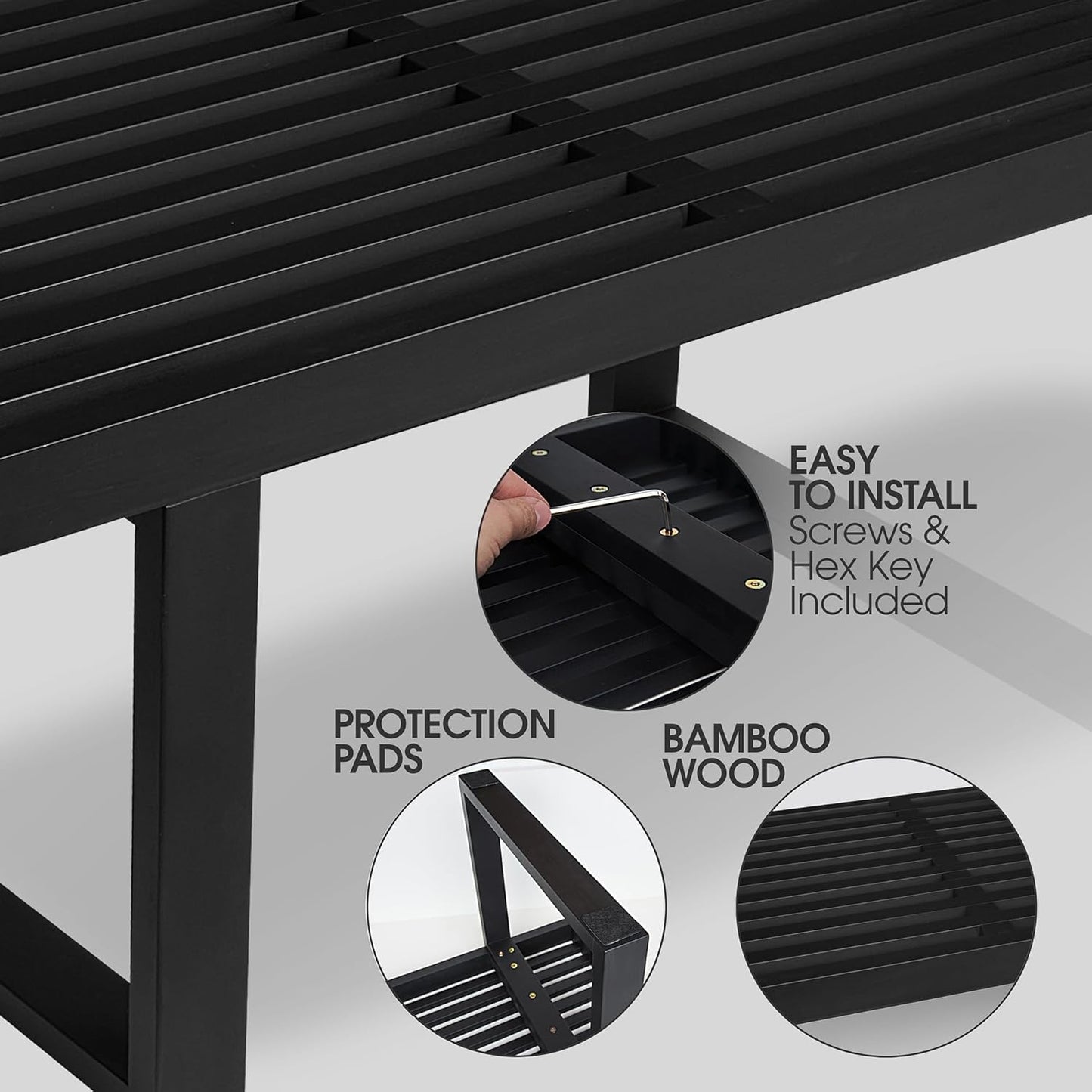 Bamboo Nelson Slat Wooden Bench, Small Wood Benches for Entryway, Living & Dining Room, Kitchen, Bedroom, Bathroom, Hallway, Front Door, for Indoor & Outdoor Patio Use, Mid Century Modern Decor