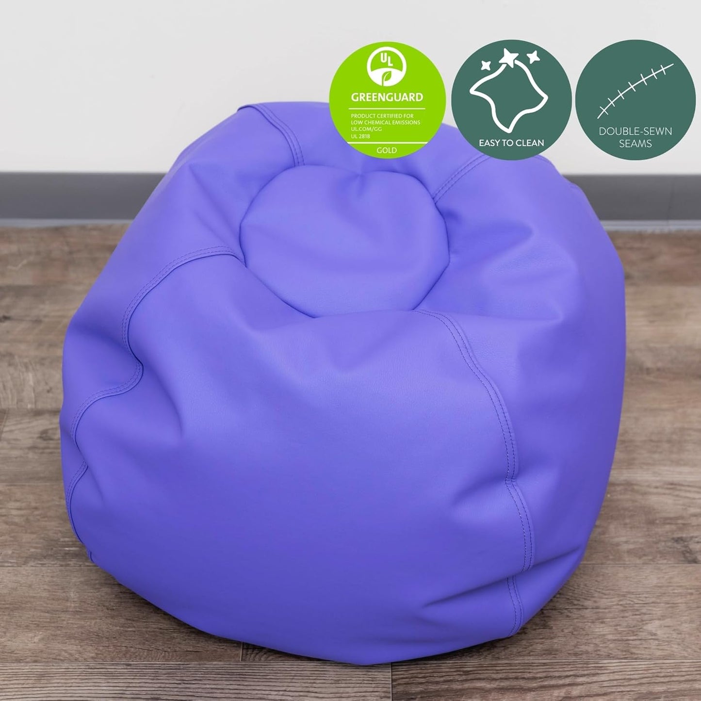 Children's Factory 26" Round Bean Bag, Bean Bag Chair with Water-Resistant Cover for Kids, Flexible Seating for Classroom Elementary, Easy to Clean, Purple