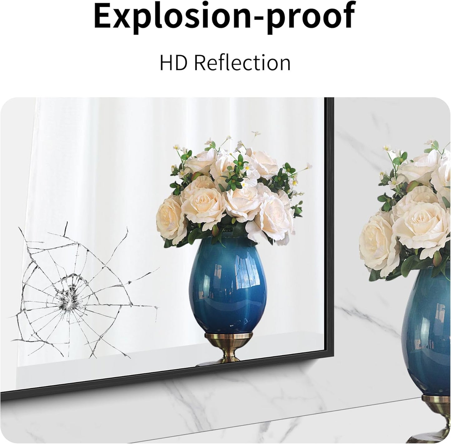 Black Bathroom Mirror for Wall, 60x36 Inch Rectangle Mirrors with Metal Frame, Modern Vanity Wall Mirror Decor for Entryway Hangs, Bathroom Living Room Horizontal or Vertical