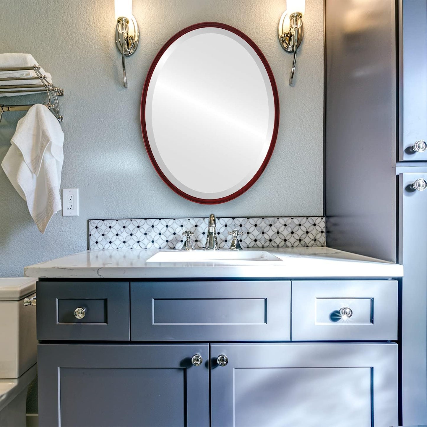 OVALCREST - Oval Wooden Beveled Wall Mirror for Home Decor, Bathroom, Vanity, Bedroom, Living Room, Hallway - London Style (Black Cherry) 23.1 x 29.1