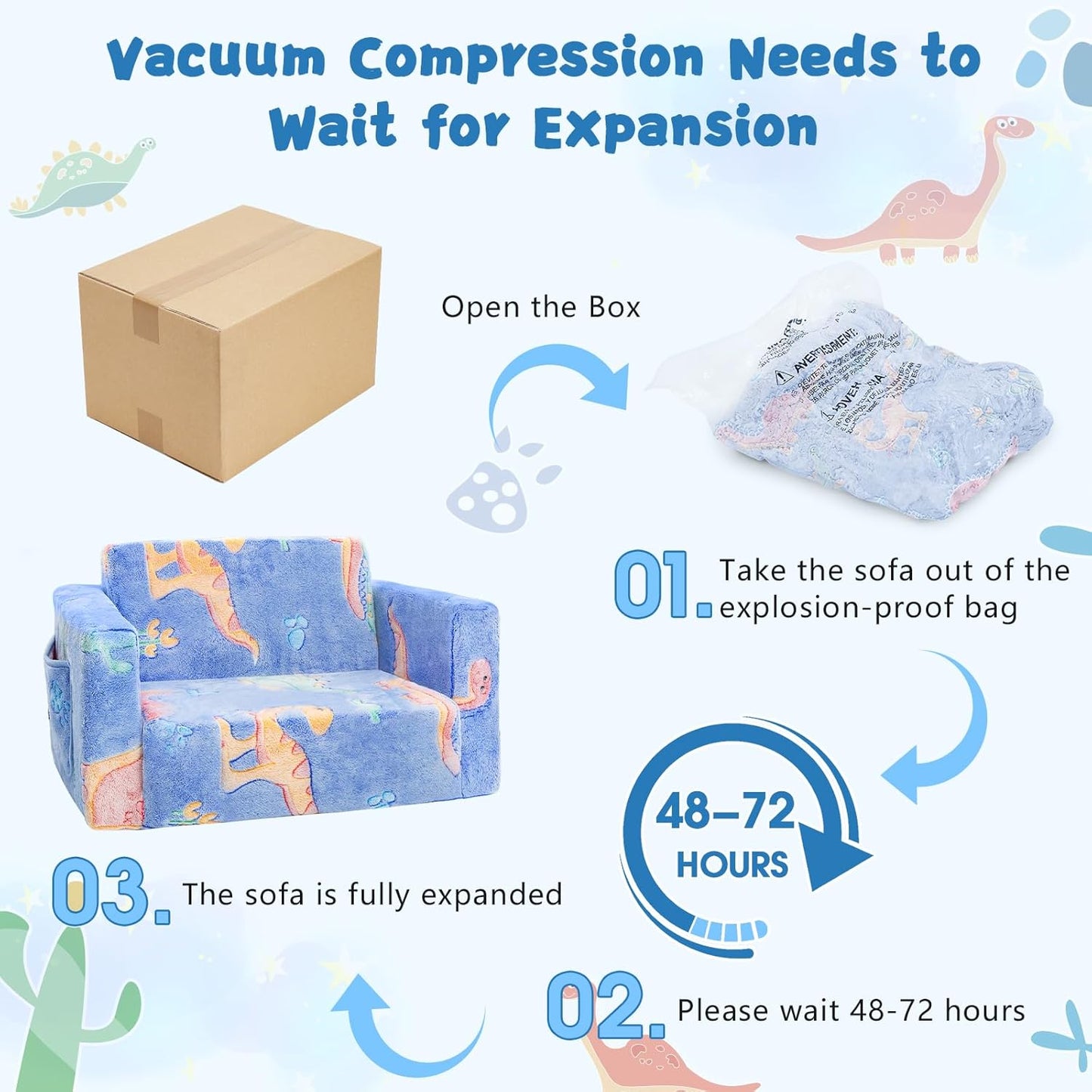 Toddler Chair Comfy,2-in-1 Soft Toddler Couch Fold Out for Kids,Convertible Sofa to Lounger,Gift for Girls and Boys Birthday,Dinosaurs,Medium