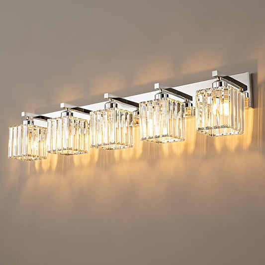 Modern Vanity Light 5-Lights Chrome Crystal Bathroom Wall Light Fixtures
