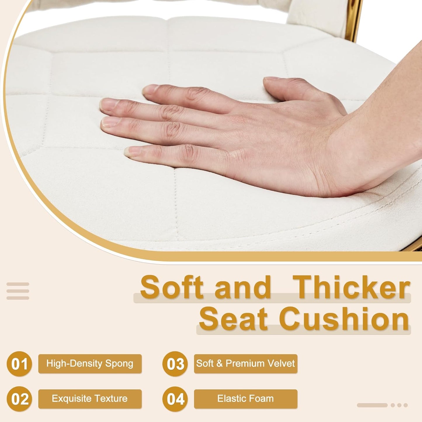 VECELO Bar Stools Set of 4, Modern Luxury Velvet Woven Counter Height Stools with Back and Arm, Gold Metal Leg & Base, 360 Swivel Bar Chair for Pubs Dining Room, White