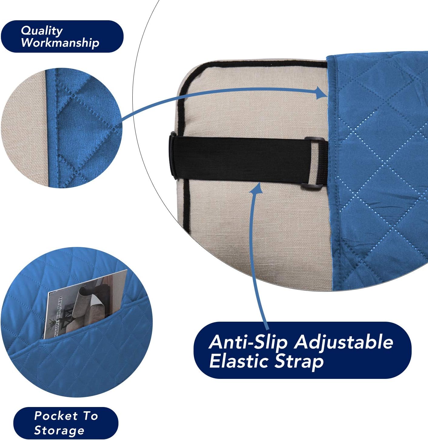 PureFit Reversible Sofa Cover Water Resistant Loveseat Couch Cover, Machine Washable Furniture Cover with Non-Slip Foam and Adjustable Strap for Dogs, Pets (Loveseat, Blue/Ivory)