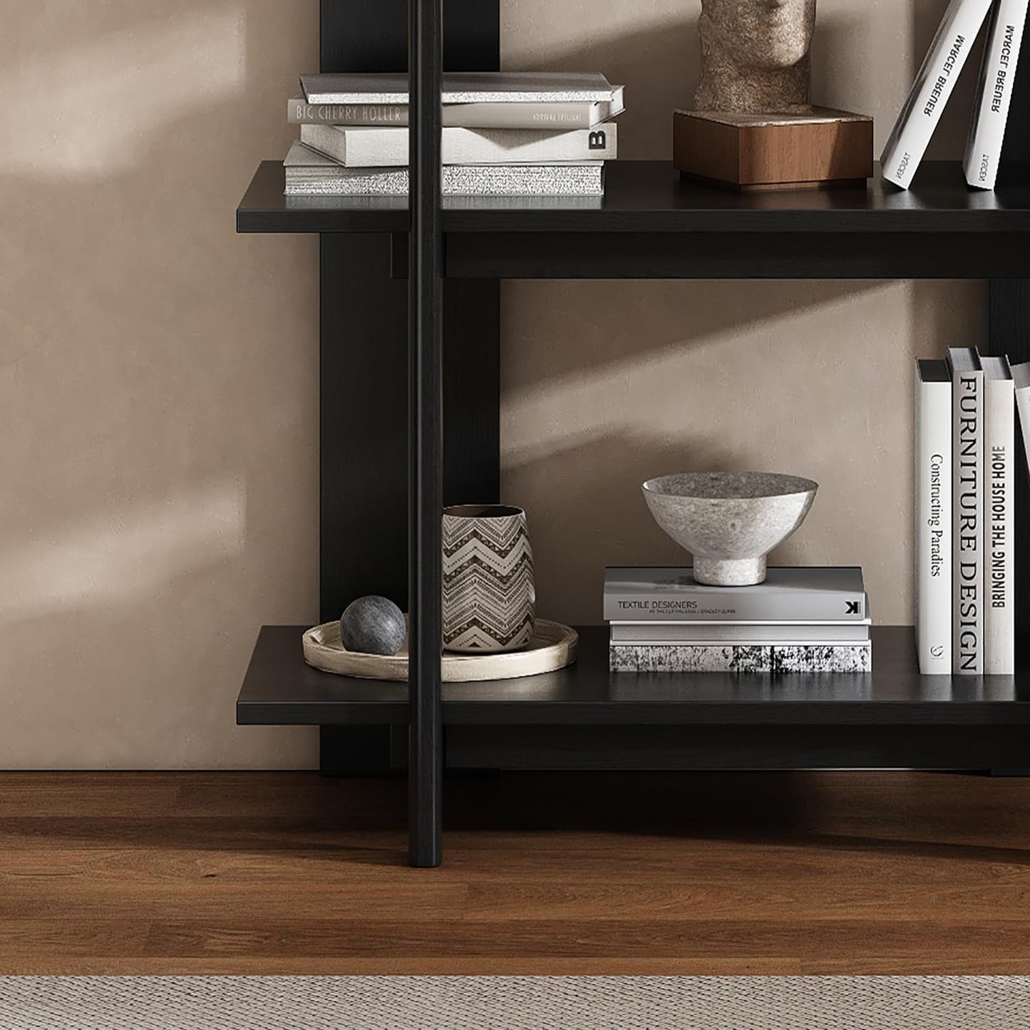 Merax 4 Shelf Narrow Bookcase H-70 L-33 Acacia Wood Open Bookshelf, Contemporary Farmhouse Style Display Storage Shelf for Home Office Studio, Ebonized Finish