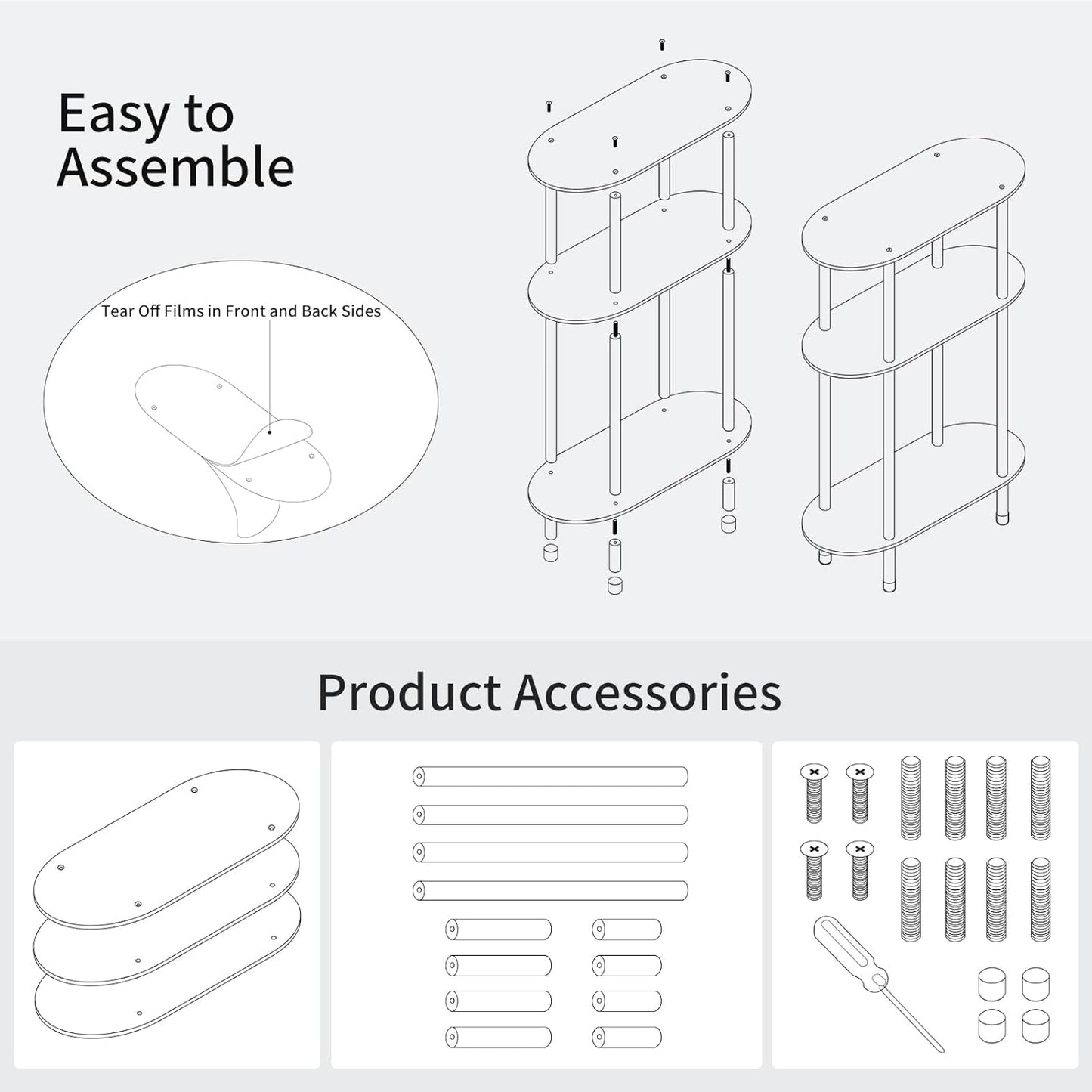 Clear Acrylic Narrow Side Table for Small Spaces, 15.75" L x 7.87" W x 24.6" H, 3 Tier Oval Slim End Table Nightstand, Small Minimalist Skinny Bedside Table for Bedroom, Bathroom, Living Room