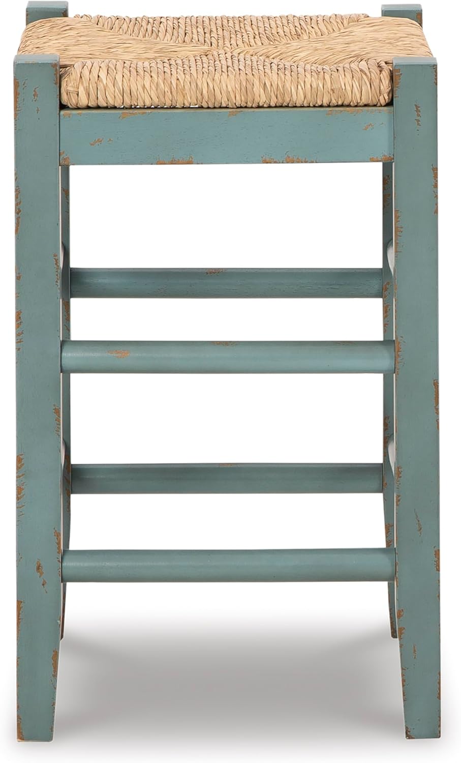 Signature Design by Ashley Mirimyn Farmhouse 23.63" Counter Height Bar Stool with Woven Wicker Seats, 2 Count, Green & Light Brown