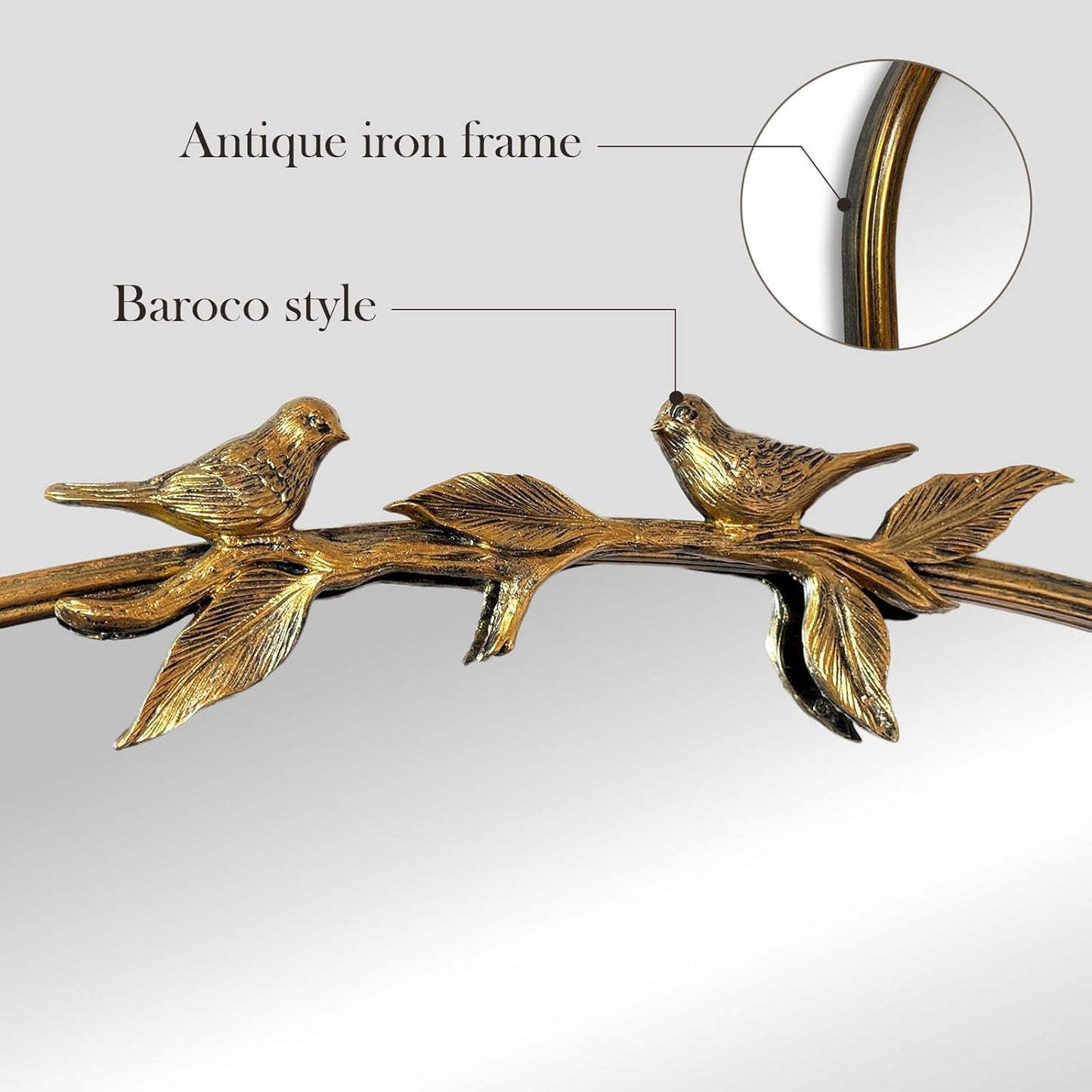 Gold Vintage Mirror - 36x24 Inch, Arched Antique Mirror with Ornate Frame for Bathroom, Living Room, Fireplace, Entryway