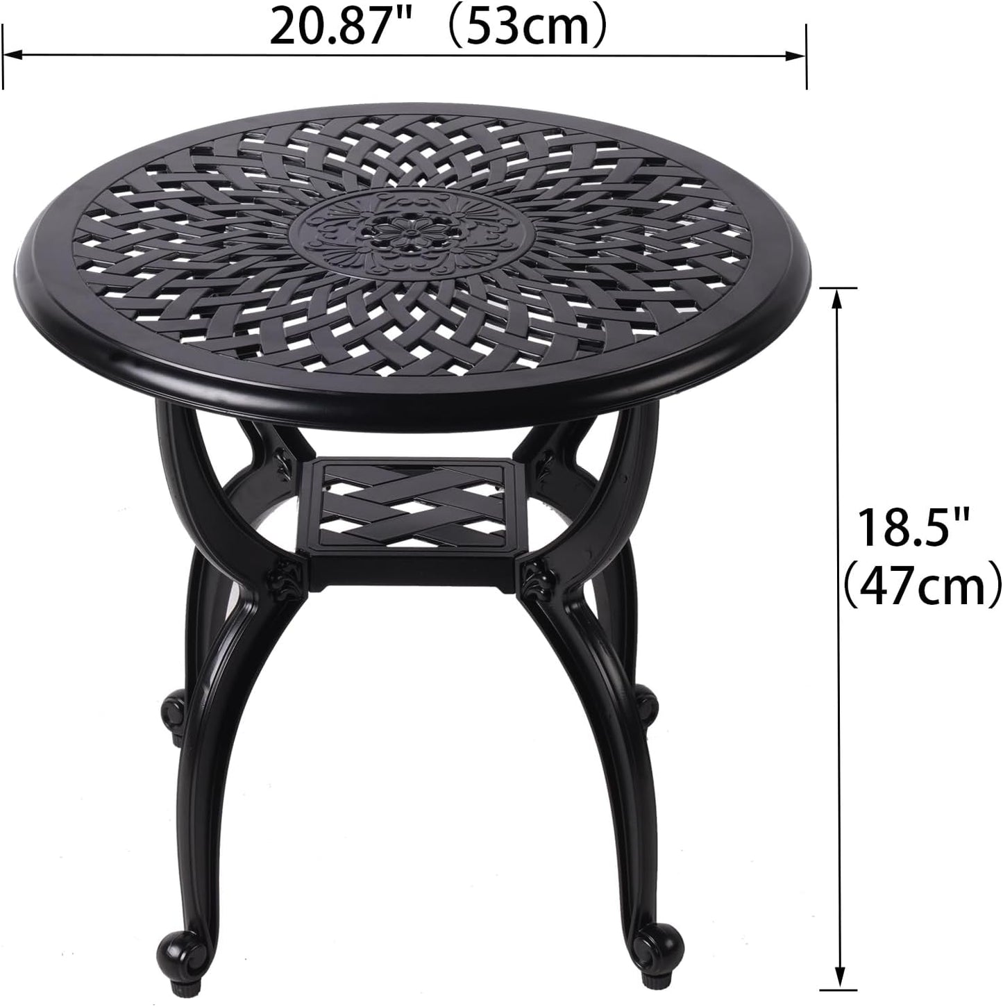 Cast Aluminum Outdoor Side Table,Small Patio Table,Outdoor Coffee Tables for Patio,Garden,Balcony, for All Weather (Black, Round)