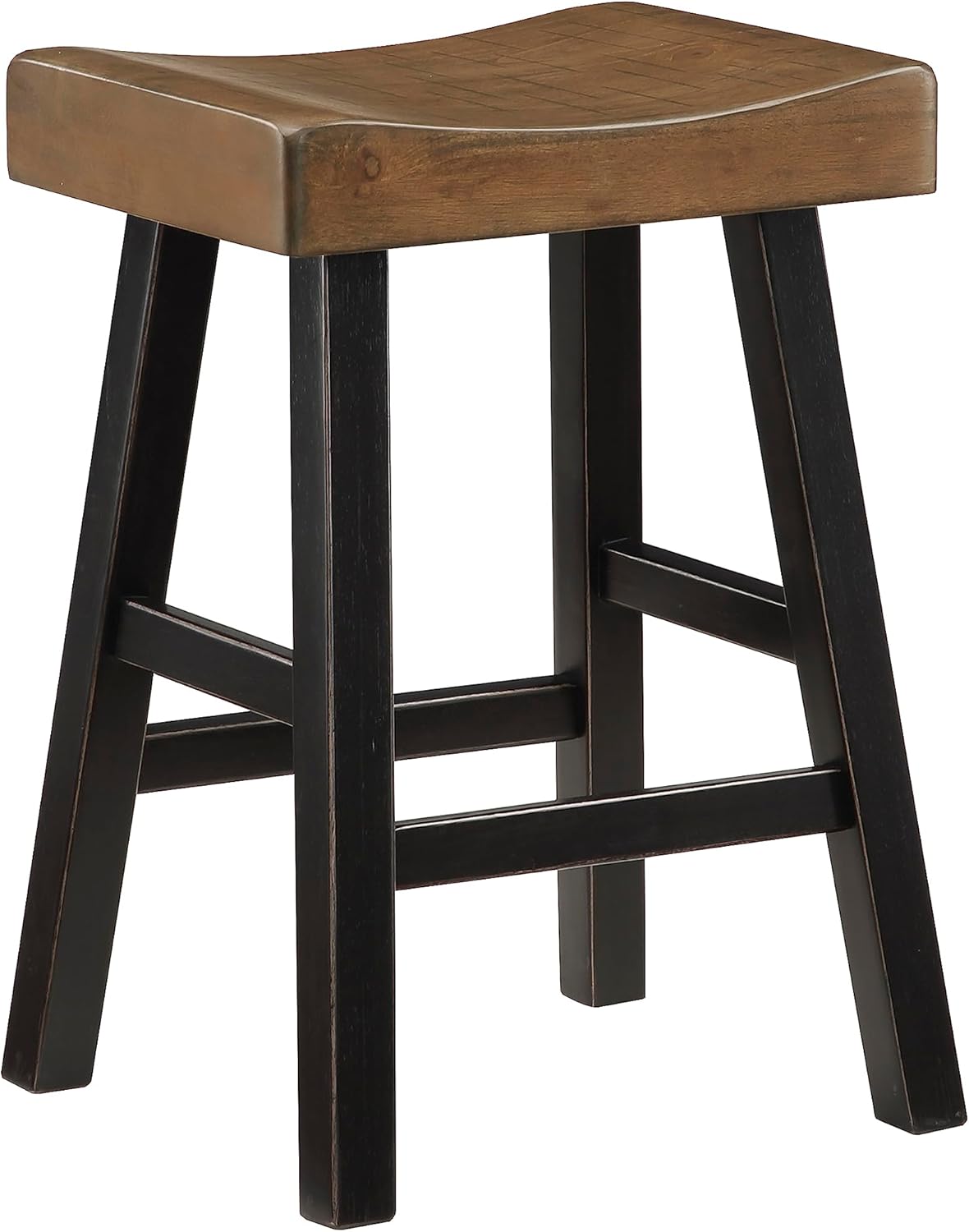 Lexicon Saddle Bar Stools Set of 2 Barstools with Footrest, Armless Dining Chairs for Kitchen Island, Breakfast Nook, Living Room, Counter Height, Black/Brown