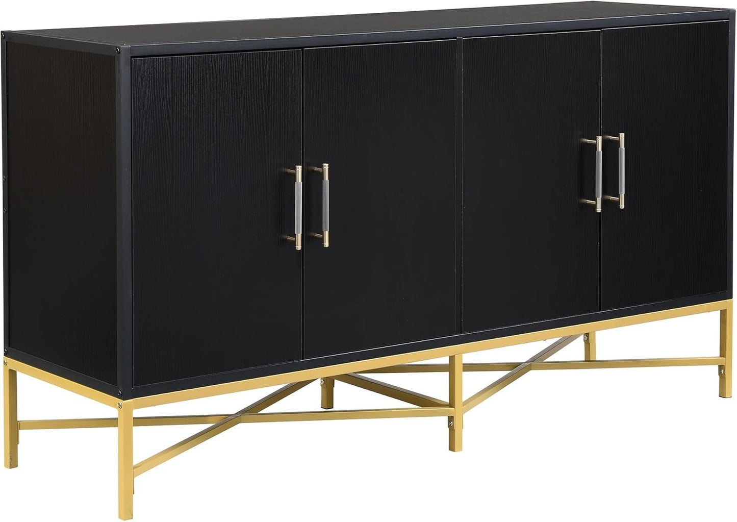 Merax Sideboard Buffet Cabinet with Storage, 4 Door Modern Cupboard w/Cross-Leg Design, Console Table for Kitchen, Dining/Living Room, Black