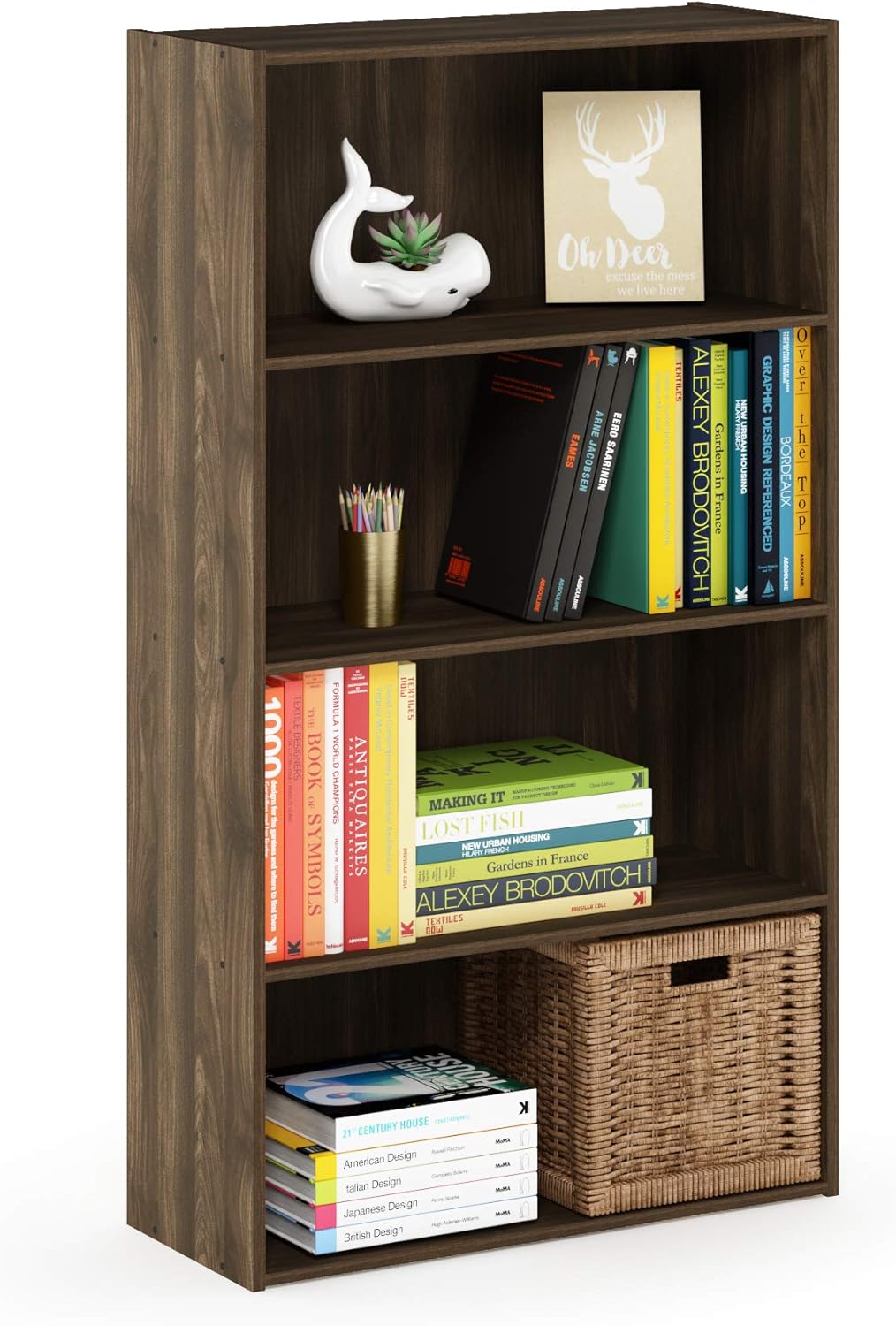 Furinno Pasir 4-Tier Open Shelf, Columbia Walnut