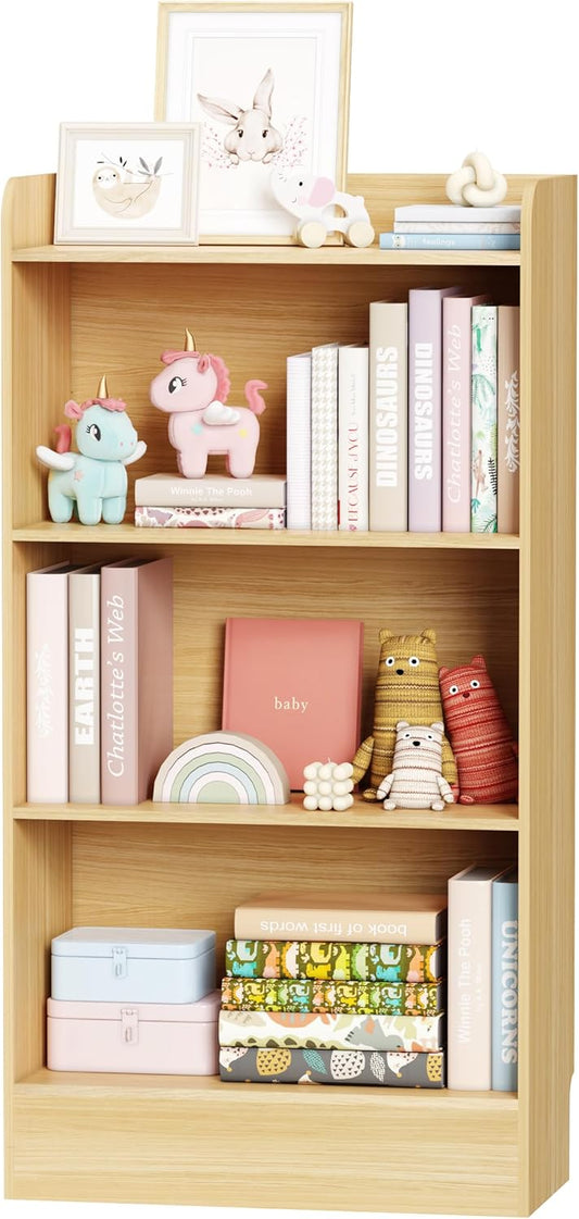 Lkeiyay Kids Bookshelf,Wooden Storage Shelf Organizer,4-Tier Montessori Kids Shelf,Wooden Storage Cabinet Shelves for Kids Room,Playroom(Natural)