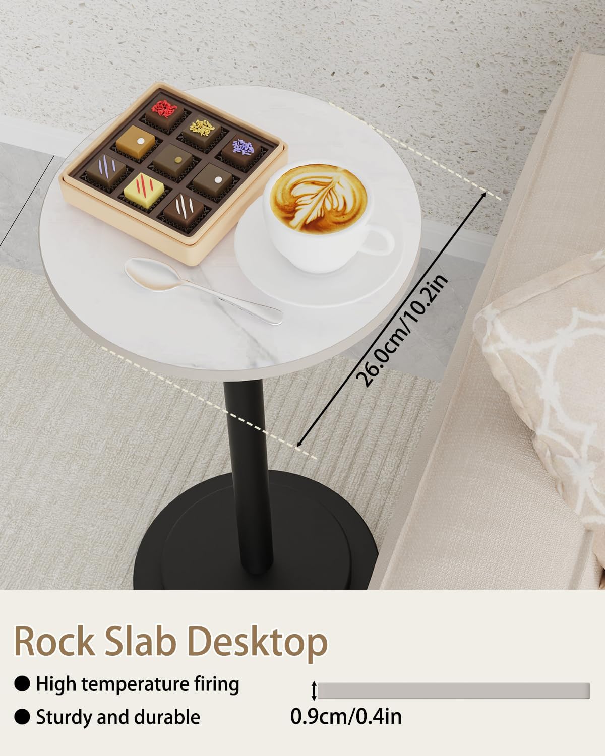 Height Adjustable Drink Table, Vintage Round Indoor Metal Plant Stand, for Small Spaces, Living Room, Bedroom, Cocktail, 1 Pack, White, GBZ001CW-1