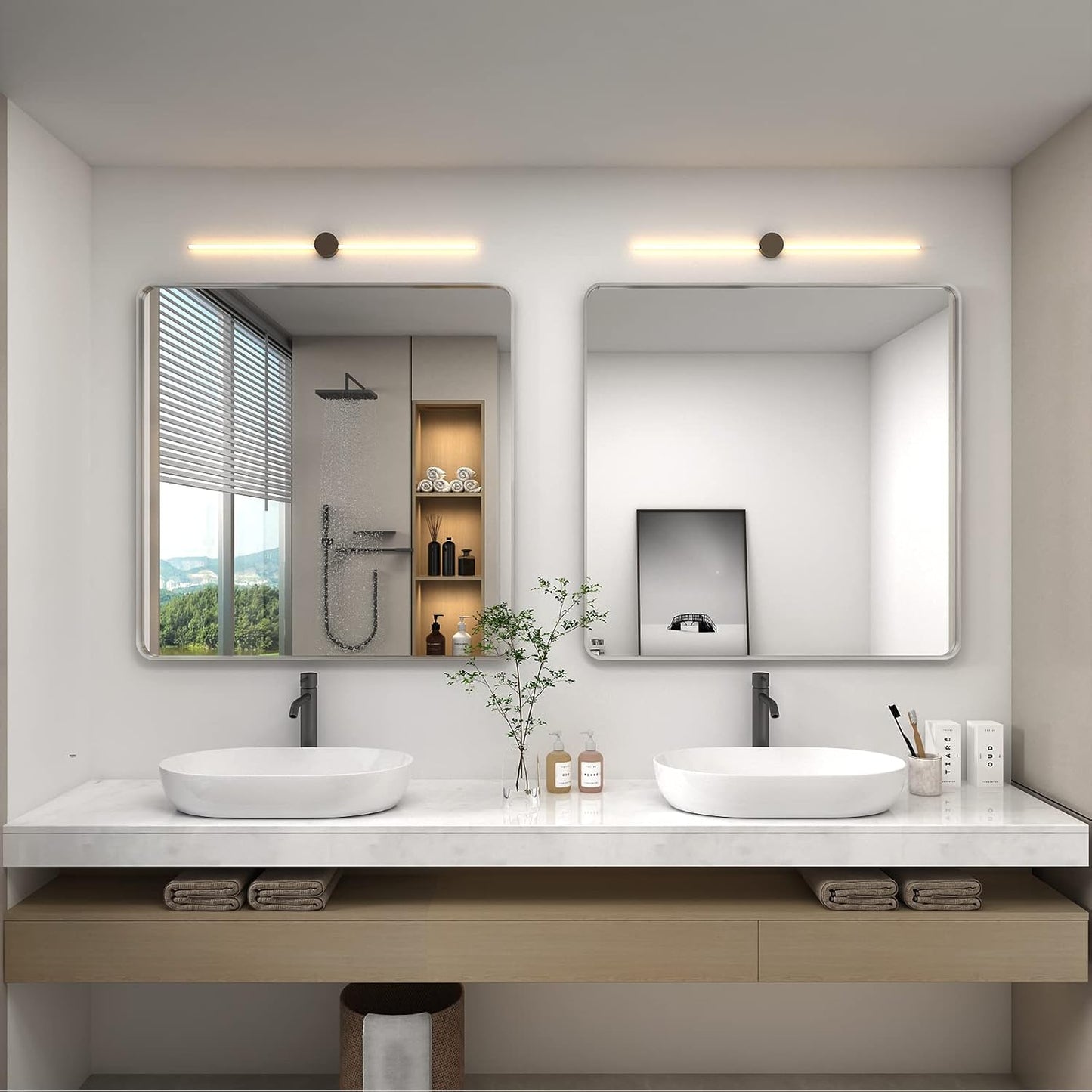 36x36 Silver Square Bathroom Mirror for Wall, Brushed Metal Framed Bathroom Vanity Mirror, Rounded Rectangle Silver Mirror, Shatterproof, Anti-Rust (Horizontal/Vertical)