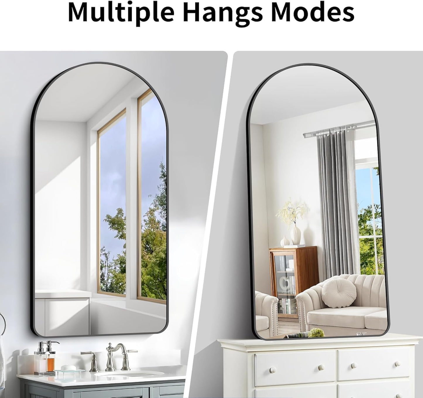 Arched Bathroom Mirror, 30"x50" Black Arched Mirror for Bathroom, Wall Mounted Mirror, Gold Vanity Wall Mirror Metal Frame for Bedroom, Entryway, Living Room, Vertically Hanging