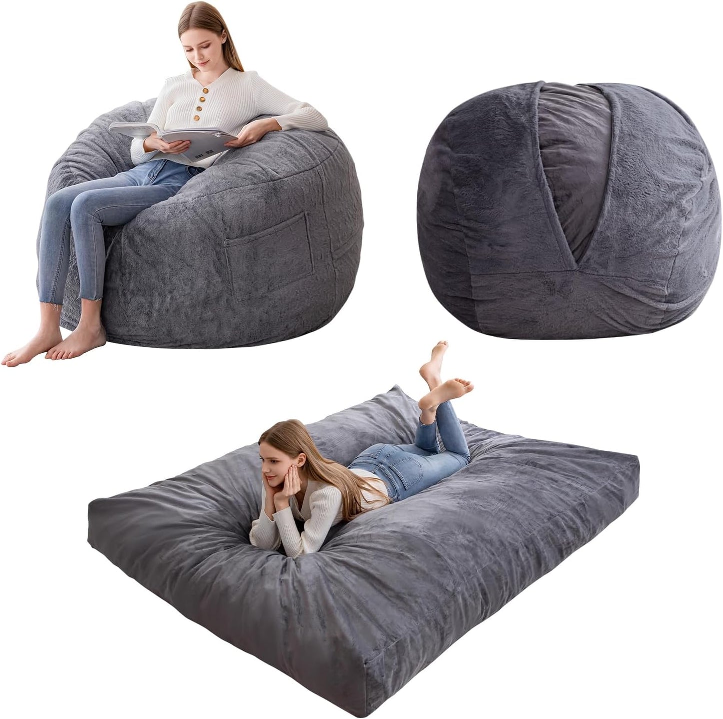 HIGOGOGO Giant Bean Bag Chair Bed for Adults,Convertible Beanbag Folds from Lazy Chair to Floor Mattress Bed,Large Floor Sofa Couch with High-Density Foam Filling, Machine Washable