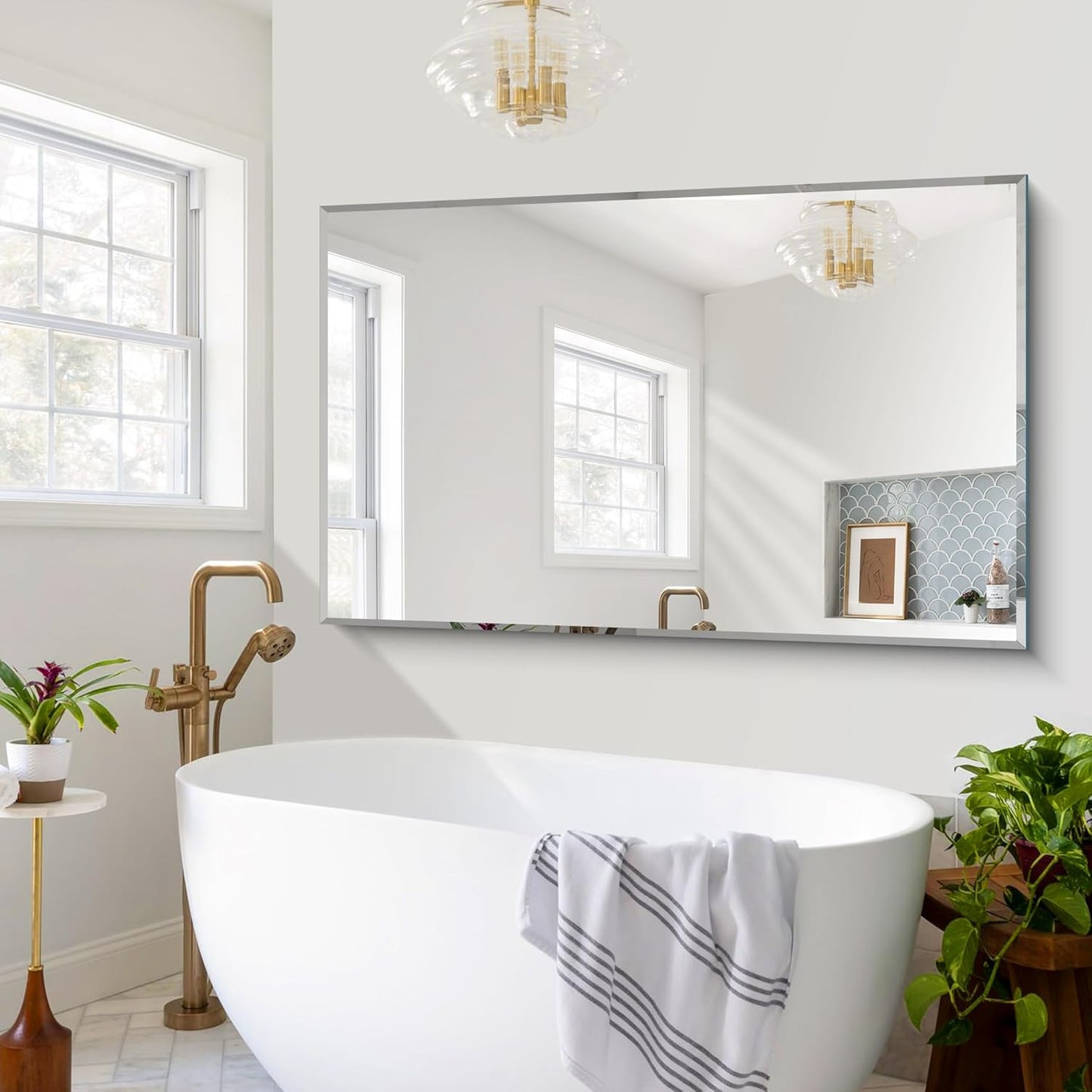 60x36 Large Beveled Mirror, Frameless Beveled Bathroom Mirrors for Over Sink, Upgraded Shatterproof Beveled Frameless Vanity Mirror for Bathroom,Bedroom,Living Room and Entryway