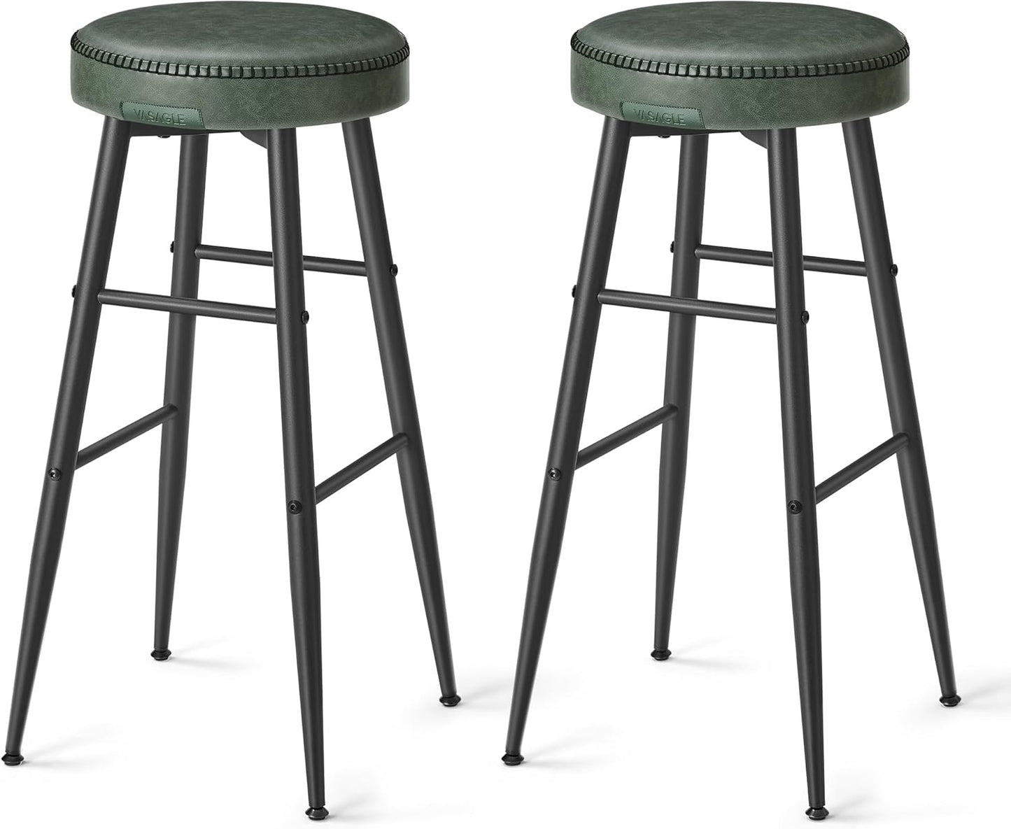 VASAGLE EKHO Collection - Bar Stools Set of 2, Bar Height Bar Stools, Kitchen Counter Stools, Mid-Century Modern Backless Counter Stools, 30-Inch Tall, Kitchen Island Home Bar, Forest Green