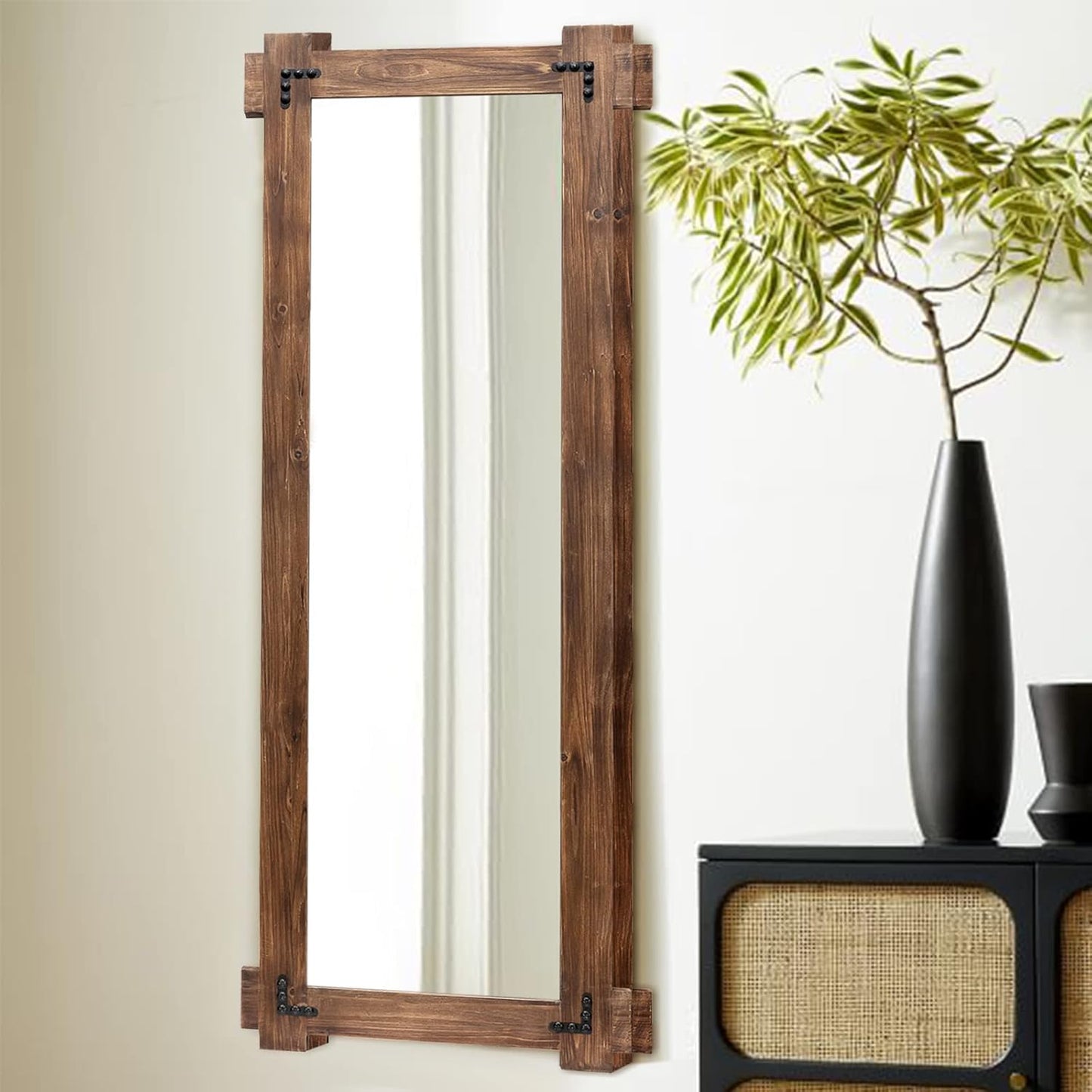 MeMoreCool Rustic Full Length Farmhouse Mirror, Oversized Decorative Floor Mirror, Standing or Leaning Wall-Mounted Framed Glass for Living Room or Bedroom