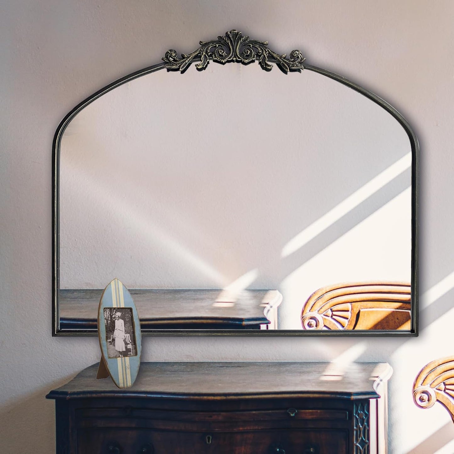 WAMIRRO Ornate Black Mirror,Vintage Arched Baroque Antique Mirorrs for Living Room Hallway Fireplace Bathroom Entryway 36"X30"