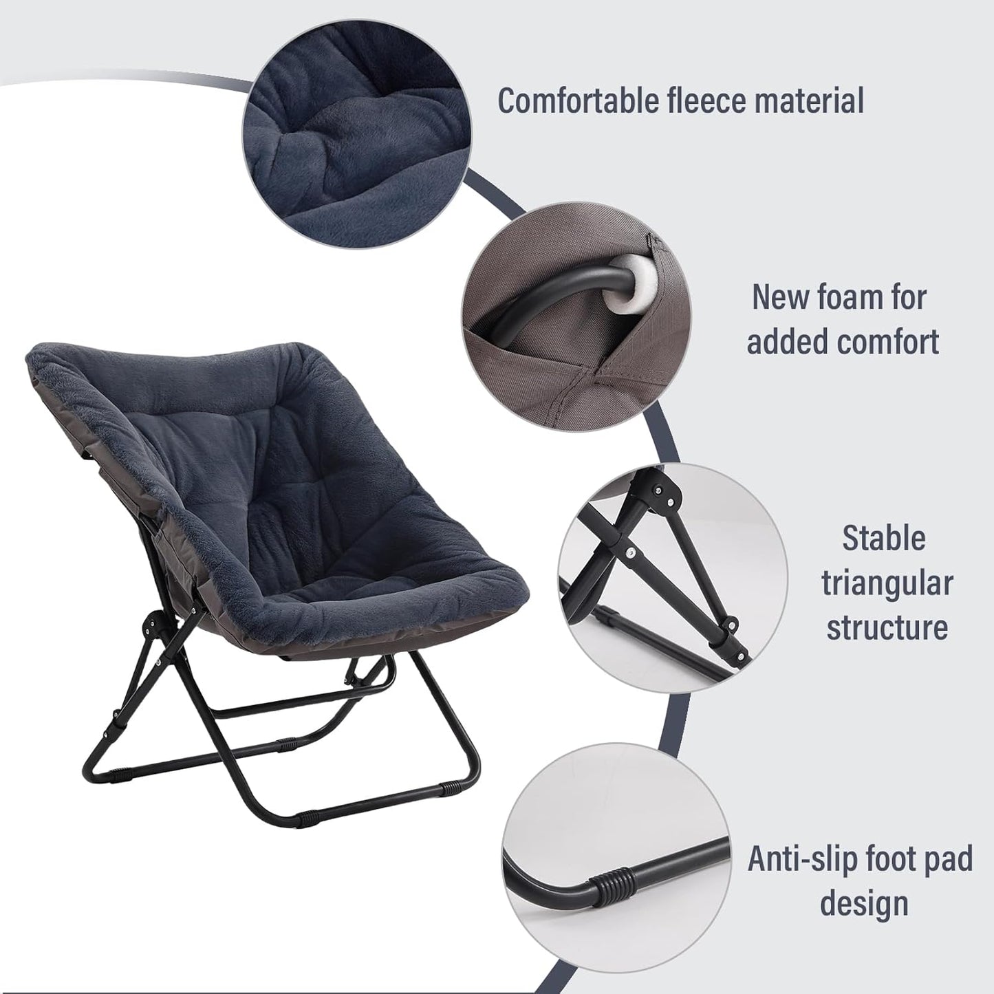 Tiita Comfy Folded Chair, Soft Faux Fur Oversized Folding Accent Chair, Lounge Lazy Chair for Kids Teens Adults, Metal Frame Moon Chair for Bedroom, Living Room, Dorm Rooms