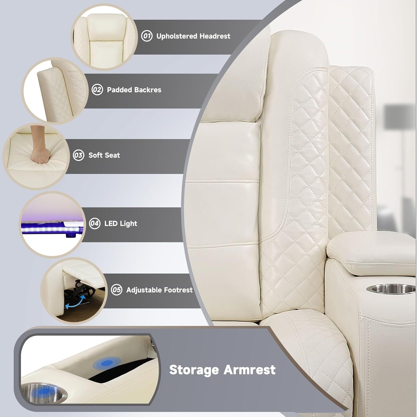 3+2+1 PU Leather Power Sectional Sofa Set, Living Room Furniture, Reclining Couch, Loveseat, Chair with LED Light/USB Ports/Storage Armrests/Center Console/Cup Holders/Wireless Chargers/Coffee Table