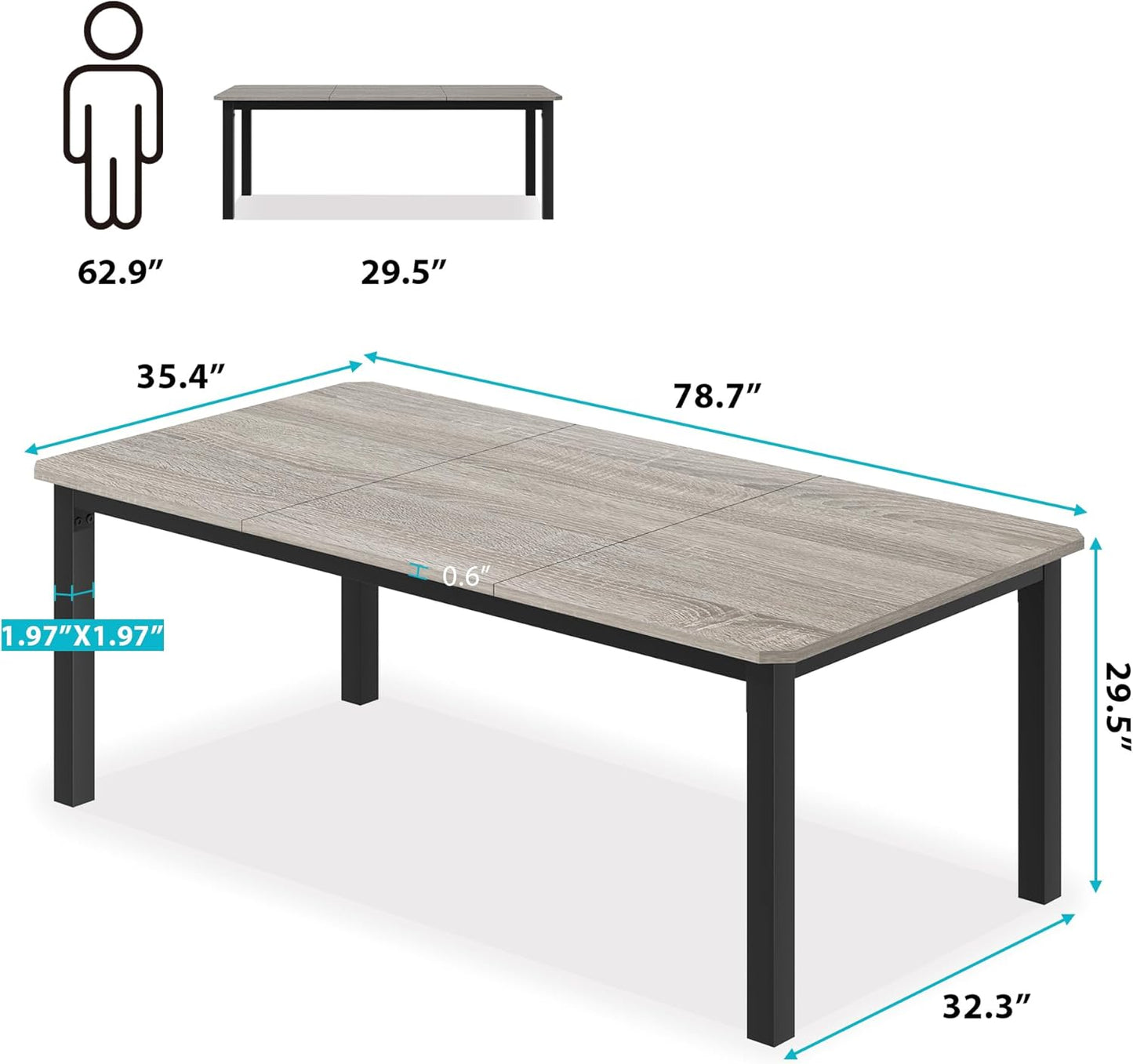 78.7 Inch Long Computer Desk, Large Industrial Office 2 Person Desk Workstation, Study Writing Wide Table,Modern Style Laptop Desk Tables for Home Office Bedrooms