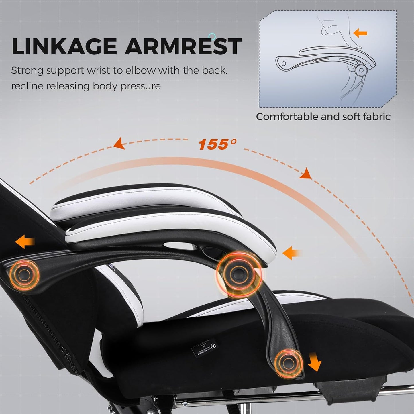 GTPLAYER Gaming Chair Fabric with Footrest, Big and Tall Game Chair High Back Computer Office Chair with Lumbar Support for Adults, Ergonomic Swivel Games Chair with Cushion Gaming Black