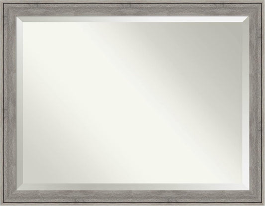 Amanti Art Grey Wall Mirror 35x45 Regis Barnwood Grey Rectangle Bathroom Mirror for Wall Decor Living Room, X-Large Rustic Farmhouse Wood Frame, Hangs Horizonally and Vertically, Bathroom Decor