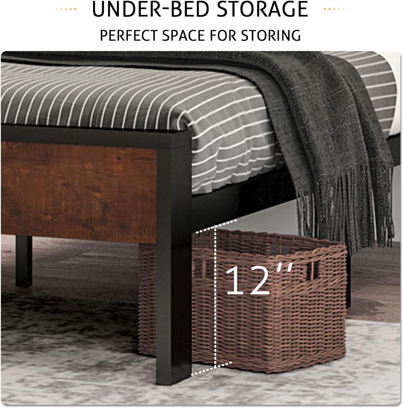 SHA CERLIN 14 Inch King Size Metal Platform Bed Frame with Wooden Headboard and Footboard, Mattress Foundation, No Box Spring Needed, Large Under Bed Storage, Mahogany