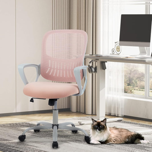Office Chair, Computer Gaming Chair with Arms, Ergonomic Home Office Desk Chairs with Wheels, Mid-Back Task Rolling Chair with Lumbar Support, Comfy Mesh Swivel Executive Chair