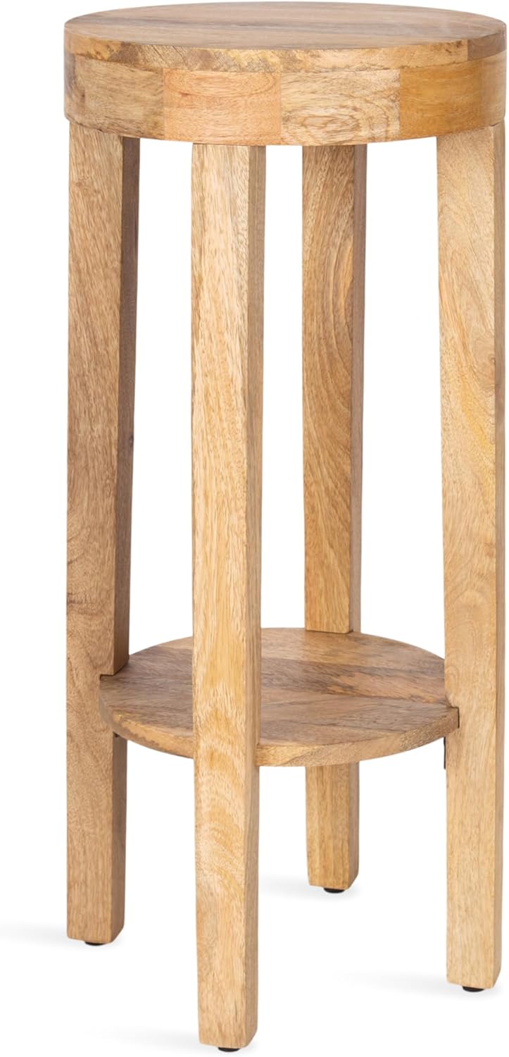 Kate and Laurel Talcott Modern Round Wood Side Table, 12 x 12 x 28, Natural Wood, Transitional Decorative Two-Tier End Table for Use as a Bedroom Nightstand or Living Room Plant Stand