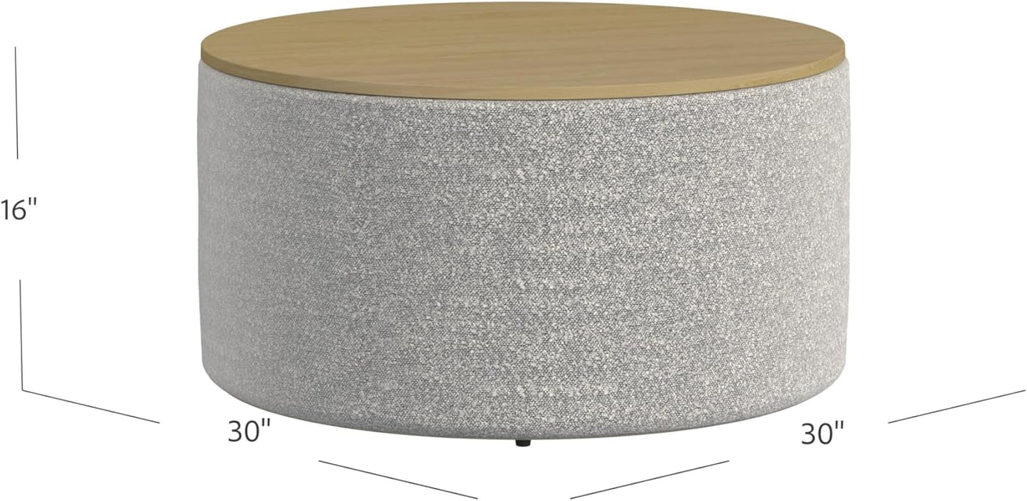 HomePop Modern Fabric Storage Ottoman with Wood Top -White Cream Boucle with Gray Yarn
