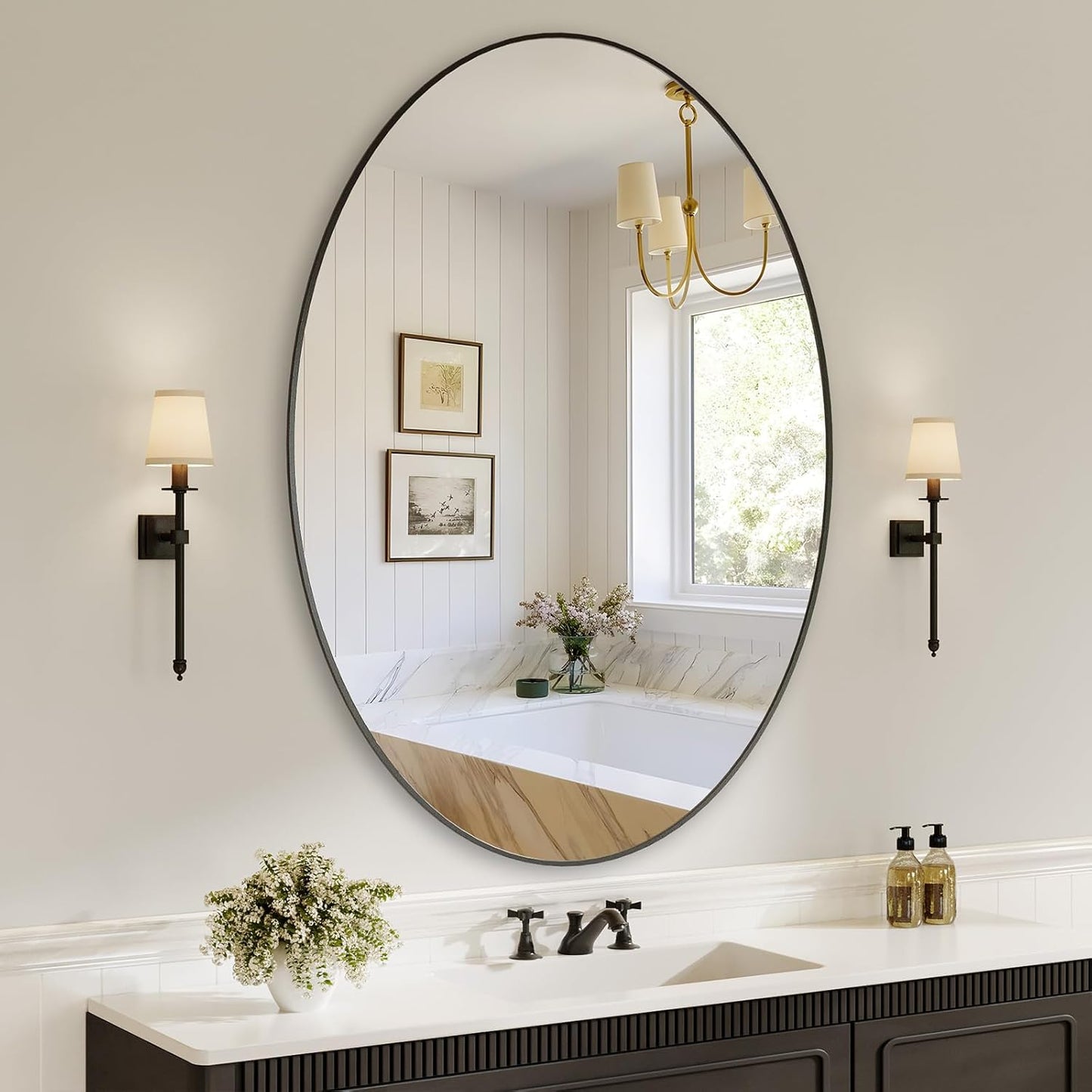 Koonmi Black Oval Bathroom Mirror, 30"x48" Bathroom Vanity Mirror, Oval Mirror for Bedroom Living Room Entryway, Hangs Horizontal or Vertical