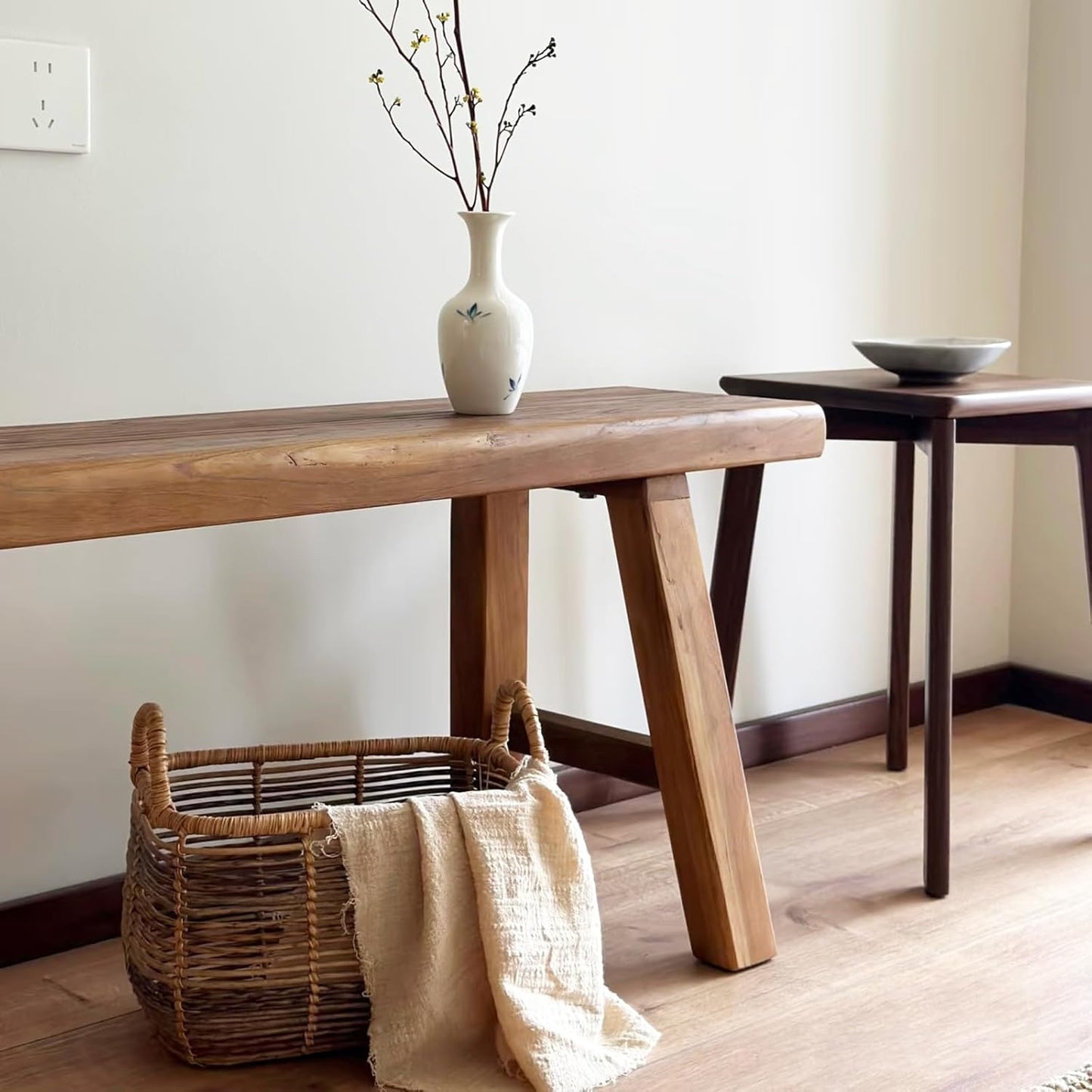 70.8in Wood Bench Indoor – Rustic Farmhouse Entryway Bench, Skinny Bench Design, Made of Extra-Thick Solid Wood, Perfect for Dining Room, Hallway, or End of Bed