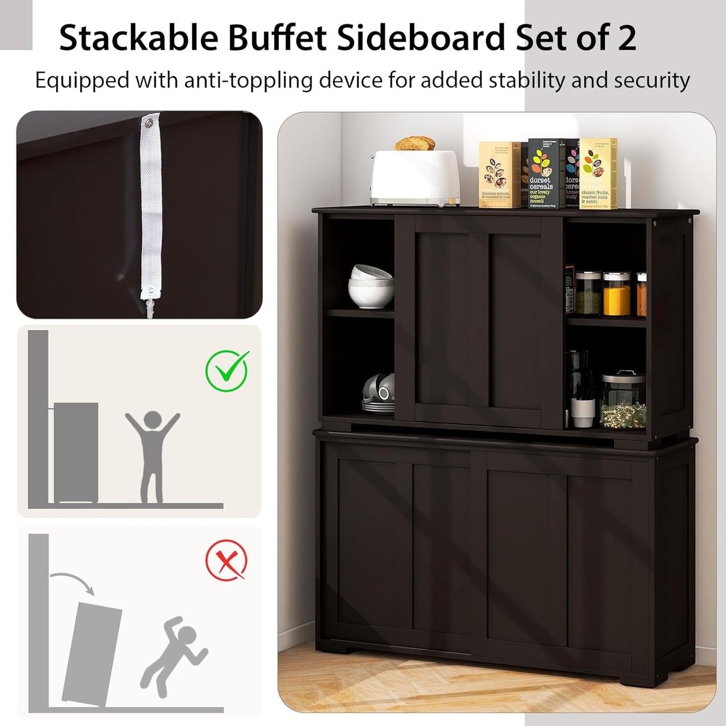 Costzon Sideboard Buffet Cabinet, Wooden Kitchen Storage With Adjustable Shelf, Sliding Barn Door, Accent Coffee Bar Console Table for Living Room, Dining Room, Hallway (Coffee)