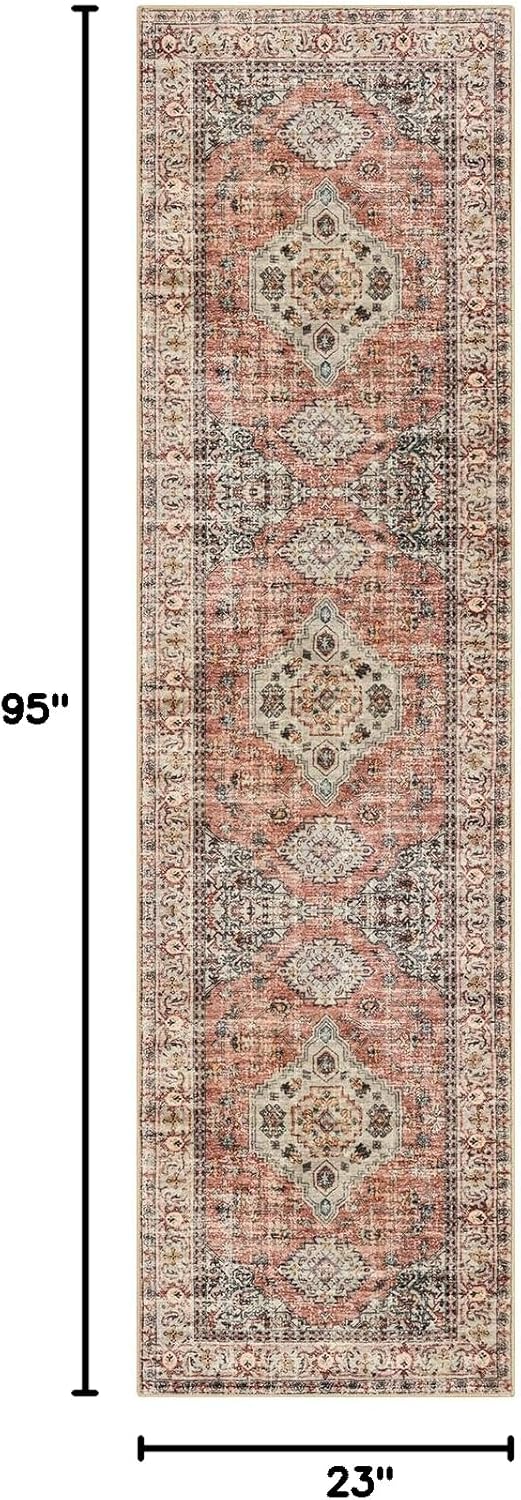 Lahome Oriental Washable Kitchen Runner Rug Non Slip, 2x8 Runners for Hallways with Rubber Backing, Vintage Soft Long Carpet for Bathroom Laundry Bedroom, Peach/Orange