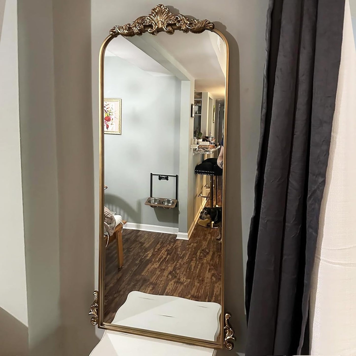 WAMIRRO Arched Mirror,Vintage Black Traditional Vintage Ornate Baroque Mirrors,Antique Brass Mirrors for Entryway/Fireplace/Living Room/Hallway/Bathroom.22“X48“ Gold