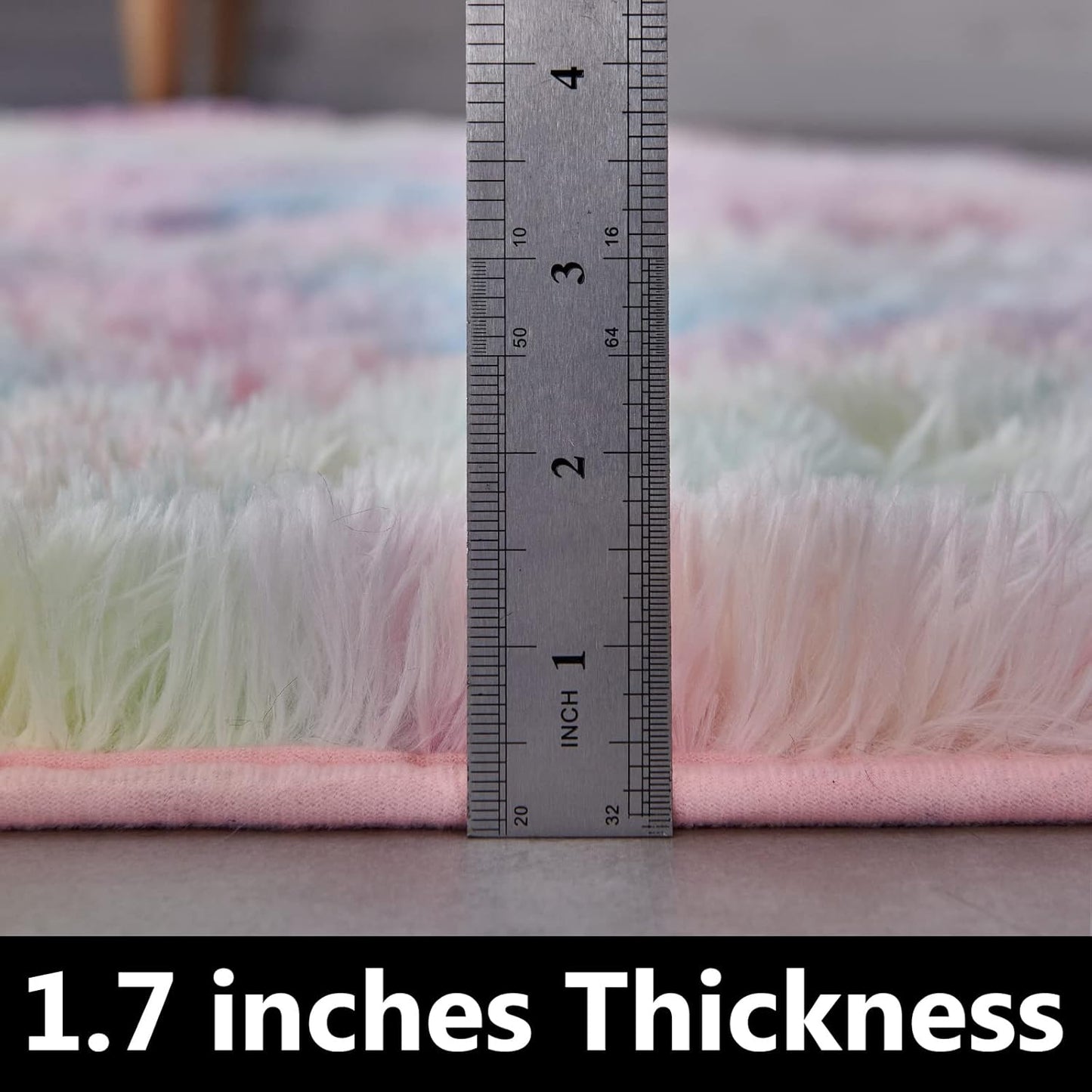 FJZFING Rainbow Round Rug Ultra-Soft Plush Modern 4x4 Circle Area Rug for Kid's Bedroom, Fluffy Shag Circular Rug for Nursery Room, Non-Slip Home Decor Colorful Carpet for Teen's Room