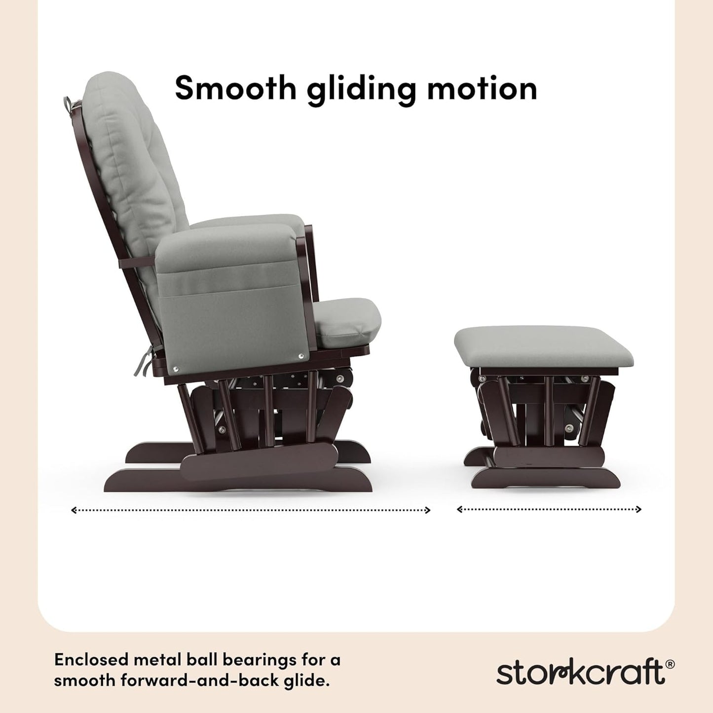 Storkcraft Premium Hoop Glider & Ottoman (Espresso/Light Gray) — GREENGUARD Gold Certified Nursery Glider, Solid Wood Craftsmanship, Smooth-Gliding Nursery Chair and Ottoman, Award-Winning