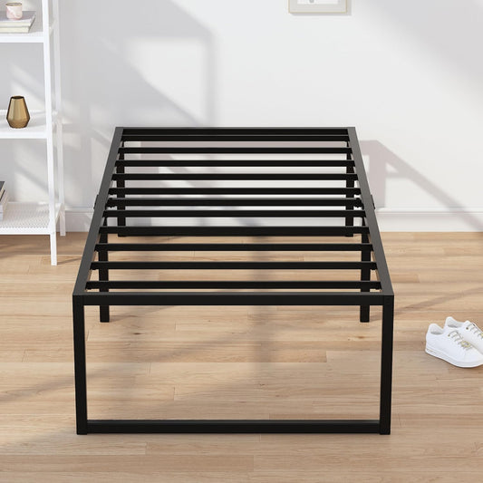 EMODA 16 Inch Narrow Twin Bed Frame 30x75, Heavy Duty Metal Platform No Box Spring Needed, Easy Assembly Noise Free, Black